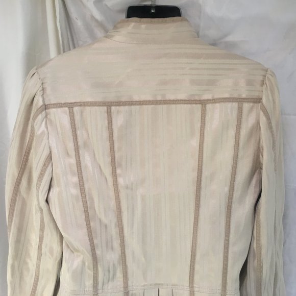 Le Chateau Jacket Fitted Suit Blazer Women's Size Med Beige Stripe Hook & Eye - Picture 8 of 14